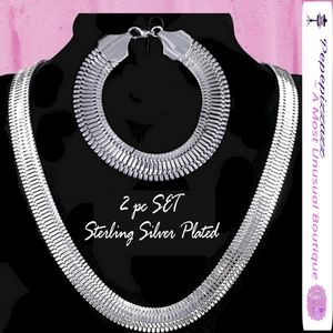 Sale 2pcs/set 10mm Flat Snake Bone Bracelet Necklace silver hypoallergenic